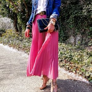 J. Crew Hot Pink Solid Pleated Skirt